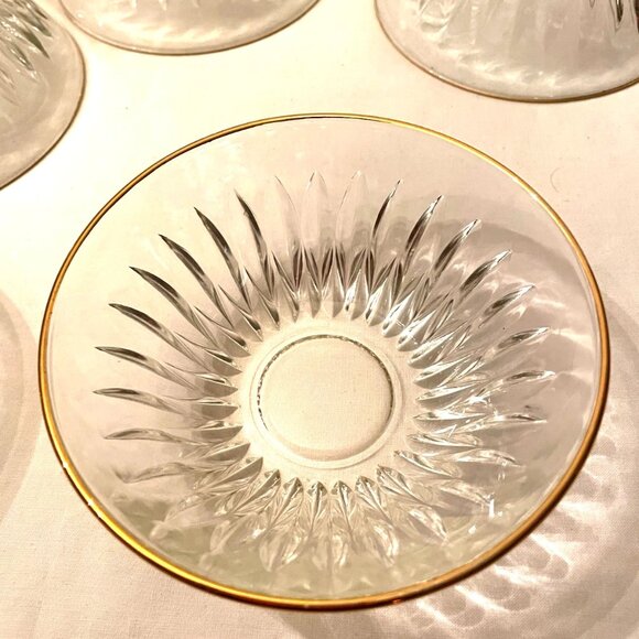 5 Dessert Ice Cream Bowl Clear Glass Gold Rim 4 1/2 x 1 3/4 deep by REFINE Boxed - Picture 2 of 7